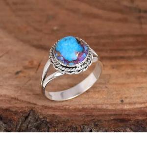 แหวนทองแดงสีเขียวขุ่นหอยนางรมสีม่วงโบฮีเมียน925เครื่องประดับอัญมณีทรงกลมทำด้วยมือทำด้วยมือสำหรับผู้หญิง - Product Image 3