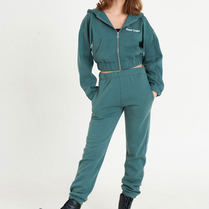 Wholesale Custom Women's Autumn Knitting Lace Button Casual Wear Tracksuit Logo Jogging Suits Sweatpants Full Zip up Hoodie Set - Product Image 1