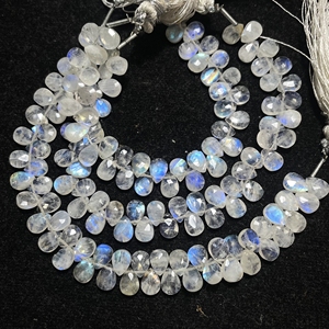 Cuentas de Briolette con forma de pera facetada de piedra lunar arcoíris, piedras preciosas blancas naturales de alta calidad, forma de almendra calibrada - Product Image 4