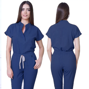 Conjuntos de uniformes médicos elegantes con cierre de cuello levantado y panel de manga corta para uniformes clínicos - Product Image 6