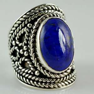 Bague Statement Faite à la Main en Argent Sterling 925 avec Lapis Lazuli, Pierre de Naissance de Septembre, Bijou en Pierre Précieuse Ovale Bleue Naturelle Certifiée IGI - Product Image 5