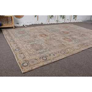 พรมวินเทจขนาด 6.1x9 ฟุต พรมตุรกีขนาดใหญ่ พรมลายตารางสีเบจแดง - Product Image 3