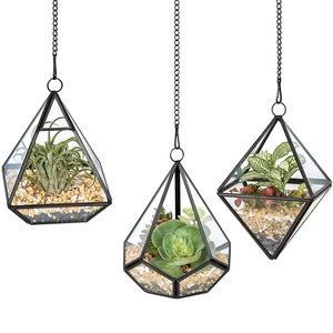 Juego de 3 terrarios de metal de vidrio de alta calidad para el hogar, Hotel, decoración de balcón, terrario colgante en forma de triángulo para uso de cafetería - Product Image 1