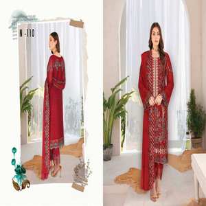 Costumes en mousseline de soie brodée lourde de marque originale pakistanaise 3 pièces Salwar Kameez Ramsha Volume NAYAB mariage porte un design moderne - Product Image 6