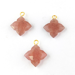 Pendentif en pierre précieuse de trèfle à facettes en Quartz de fraise, argent Sterling 925, or Vermeil, breloque en pierre précieuse, pendentif en pierre de naissance octobre - Product Image 1