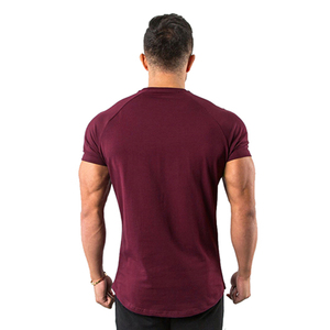 OEM Vente en gros T-shirts de gym coupe ajustée pour hommes 95% coton 5% élasthanne T-shirt de fitness avec col à ourlet incurvé long et solide - Product Image 2