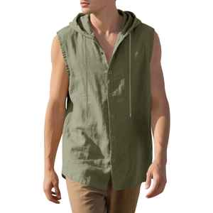 Camiseta sin mangas de lino transpirable informal para hombre, moda de verano, Color sólido, sin mangas, tejido, método de uso diario - Product Image 6