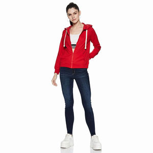 Sudadera con capucha roja para mujer de último estilo, 100% de algodón, cierre de cremallera, manga larga, ropa informal, sudadera de lana para adultos para invierno - Product Image 2