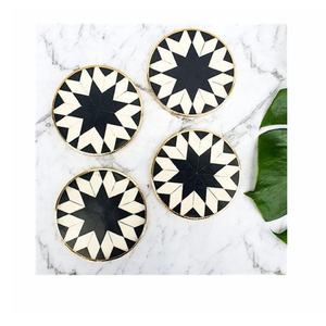 Verre Os Incrustation Forme Ronde Motif Floral Fait À La Main 10cm Dessous De Verre Thé Café Porte-Boisson Ensemble 4 Pcs Décoration Moderne - Product Image 3