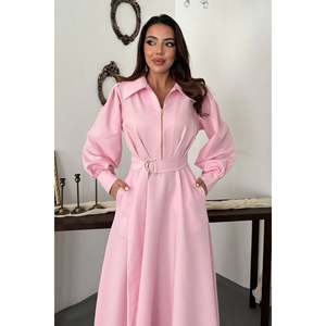 Robe plissée rose avec fermeture éclair sur le devant - Rose - Product Image 3