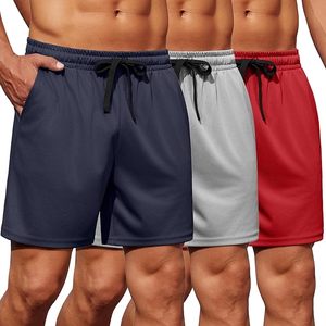 Pantalones cortos de gimnasio ligeros de poliéster 100% para hombre, paquete de 3 pantalones cortos de entrenamiento atlético de estilo informal con bolsillos con cordón de malla de secado rápido - Product Image 4