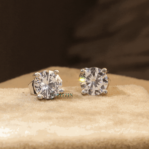 6.00MM Round Cut Moissanite Sterling Silver & Gold <b>Cute</b> Style Stud <b>Earrings</b> for Women - Product Image 6