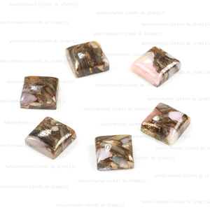 เครื่องประดับอัญมณีอัญมณีสีชมพูเปลือกหอยเป๋าฮื้อ10มม. ทรงสี่เหลี่ยมแบนปรับเทียบทรงหลังเรียบทำจากทองแดงโอปอลธรรมชาติ - Product Image 2