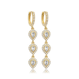 Three Pear Design CZ Stone Long <b>Dangle</b> <b>Earrings</b> Wholesale Turkish Handcrafted 925 Sterling Silver <b>Fine</b> Jewelry - Product Image 1