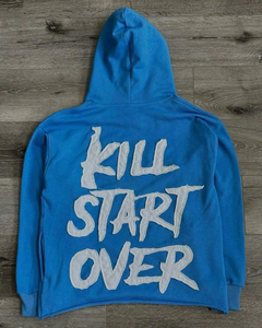 Sweat à capuche sérigraphié personnalisé coton épais 400gsm lavage à l'acide soleil fané strass recadrée Boxy Fit sweat à capuche zippé - Product Image 3