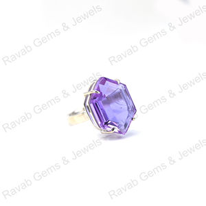 Anillo Vintage de Plata de Ley 925 de Alta Calidad, Chapado en Oro, con Amatista Morada, Corte Hexagonal, para Mujer, con Engaste de Bisel, para Fiesta - Product Image 3