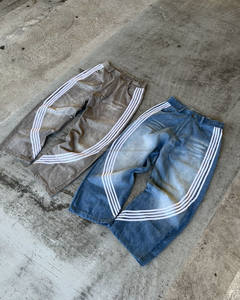 Streetwear décontracté à rayures et logo personnalisé délavé à l'acide jeans vintage short de survêtement en denim pour hommes - Product Image 6