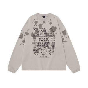 Sudadera de cuello redondo de algodón peinado de peso pesado de 430g personalizada sudadera de hombre lavada desgastada Retro de moda - Product Image 3