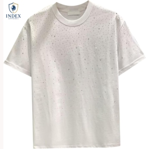 Index Apparel <b>Men's</b> White Rhinestone Dot Print <b>Short</b> <b>Sleeve</b> T-Shirt Oversized Fit O-Neck Casual Knitted Cotton - Product Image 1