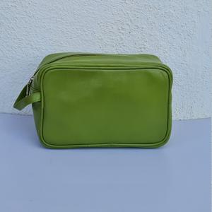 Sac de maquillage de voyage en cuir PU de grande capacité pochette cosmétique souple avec poignée poche intérieure facile à transporter fermeture à glissière verte - Product Image 1