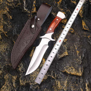 Brand New Fixed Blade Hunting Knife | Stainless Clip Point Blade Polished Hardwood Handle Embossed <b>Leather</b> Sheath - Product Image 2