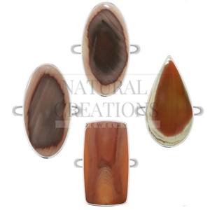 Anillo de Compromiso Unisex de Plata de Ley 925 con Acabado de Alta Calidad, Engaste de Bisel, Jaspe Imperial, Formas Ovaladas y de Pera, Estilo Clásico - Product Image 1