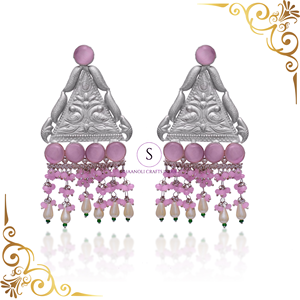 Pendientes largos oxidados de plata de diseñador, joyería con tachuelas de triángulo de plata antigua para mujeres y niñas para fiesta de boda - Product Image 4