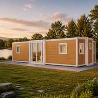 Maison conteneur extensible de 40 pieds à grain de bois, préfabriquée, petite maison modulaire, villa de vacances