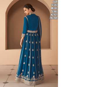 2025 seda étnica india rayón Anarkali azul Salwar Kameez bordado pesado Dupatta mangas completas acampanadas fiestas largas viscosa - Product Image 4