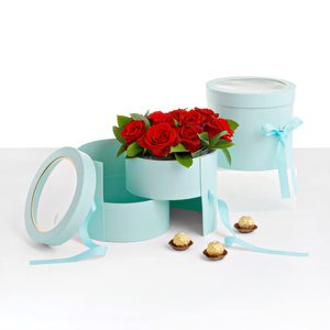 TH CBB-577 Wholesale Double Layer Rotating Flower Gift <b>Box</b> Round Cardboard <b>Box</b> with Window and Ribbon for Flowers and <b>Chocolate</b> - Product Image 1