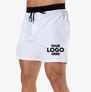 Short de gym pour hommes de 7 pouces à taille haute, décontracté, motif solide, séchage rapide, doublé de maille, short de course à pied, poches à fermeture éclair double couche - Product Image 1