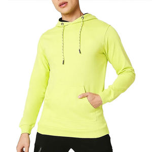 Manga larga de alta calidad fabricante personalizado mezclas de algodón forro polar verde neón sudaderas con capucha de los hombres - Product Image 3