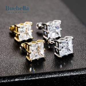 Offre Spéciale S925 Sterling Silver 14k Gold princesse cut Diamond Iced Square Stud Boucles d'oreilles pour hommes - Product Image 2