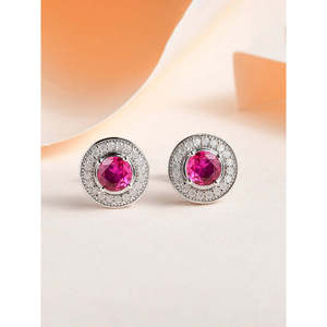 Cổ điển hợp thời trang Thiết kế màu đỏ <span class=keywords><strong>ruby</strong></span> Halo Stud bông tai 925 sterling Silver mạ Vàng Rose Gold <span class=keywords><strong>Opal</strong></span> kim cương Sapphire đá chính - Product Image 2