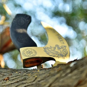 ขวานตัดพิซซ่าสแตนเลสแบบกำหนดเองสำหรับอุตสาหกรรมขายส่ง ด้ามจับรูปดอกกุหลาบ ของขวัญวันครบรอบ ขวานตัดพิซซ่าสไตล์ไวกิ้งสำหรับผู้ชาย - Product Image 4