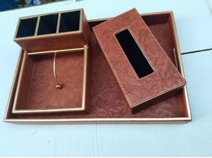 Vente en gros plateau de service en bois Design en cuir plateaux de service avec boîtes à mouchoirs et serviettes de table pour les cadeaux et les repas - Product Image 3