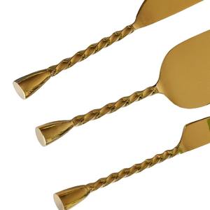 Service à fromage de luxe en acier inoxydable avec poignée carrée torsadée Service à fromage de haute qualité plaqué or - Product Image 2