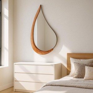 Rústico asimétrico lágrima hecho a mano de madera respetuoso con el medio ambiente espejo de pared Irregular redondo decorativo Art Deco - Product Image 1