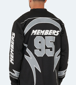 2025 mode nouveau blanc col en V surdimensionné sport automobile maillot rétro Vintage Hip Hop Style maillot ample pour hommes - Product Image 3