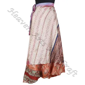Vestido de tubo de seda vintage exclusivo bohemio de nueva moda de India, faldas de sarongs de saris de seda reciclada, faldas flexibles indias en línea