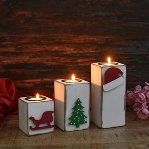 Bougeoirs chauffe-plat de style antique Décoration de la maison en bois avec verre marbre plastique-pour Noël Ensemble de 3 pièces - Product Image 2