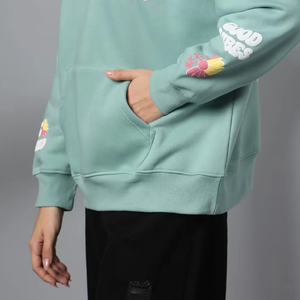 Breathable Winter Long <b>Velour</b> Loose Oversized <b>Hoodie</b> for Women Drop Shoulder Custom Front Printing Streetwear Lightweight OEM - Product Image 5