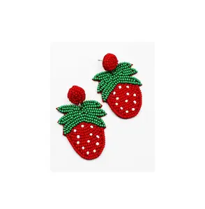 Strawberry Earrings High Quality New Design Handmade Finished vintage Earring modern look Embroidery Earrings for home daily use