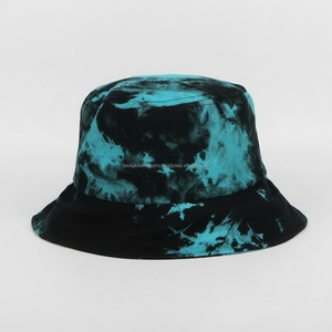 Chapeau Bob Unisexe Tie-Dye Personnalisable avec Logo, Imprimé Marbré Noir et Bleu Turquoise, Chapeau de Soleil d'Été en Coton, Casquette de Pêcheur d'Extérieur, Protection Solaire de Plage - Product Image 3