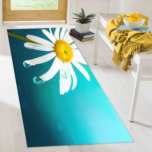 Tapis Daisy : Tapis antidérapant bleu à motifs botaniques, tapis imprimé, tapis fin non tissé - Product Image 5