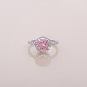 IGI Certified Pink Round Lab Grown Diamond Halo Engagement & Wedding Ring in <b>Solid</b> 925 Sterling <b>Silver</b> - Product Image 1