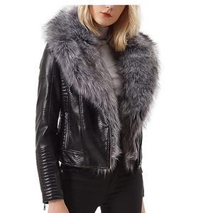 Blouson aviateur en cuir et fourrure pour femme, veste élégante en cuir de vachette PU pour femme, fournisseur de blousons en cuir de moto de haute qualité en gros - Product Image 2