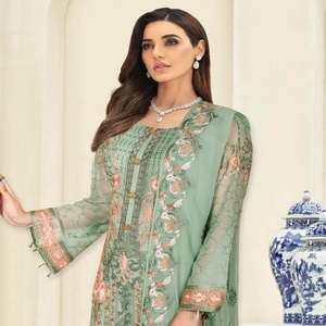 ชุดแต่งงาน3ชิ้นสำหรับผู้หญิง ramsha nayab ชุดชีฟองมีแบรนด์ดั้งเดิมของปากีสถาน - Product Image 4