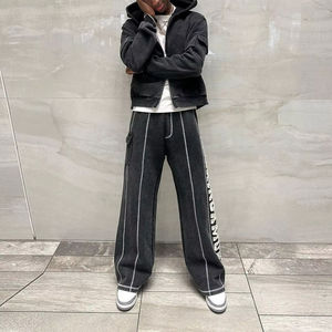 ชุดวอร์มกางเกงขาบานแบบมีฮู้ดสำหรับผู้ชายผ้าคอตตอน100% ซักด้วยกรดผ้าคอตต้อนดีไซน์แบบปักลายสำหรับคาร์โก้ - Product Image 3