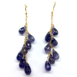 Argent sterling traditionnel 925 pierres précieuses Iolite charme attrayant à la mode fête porter des boucles d'oreilles chaîne de goutte - Product Image 3